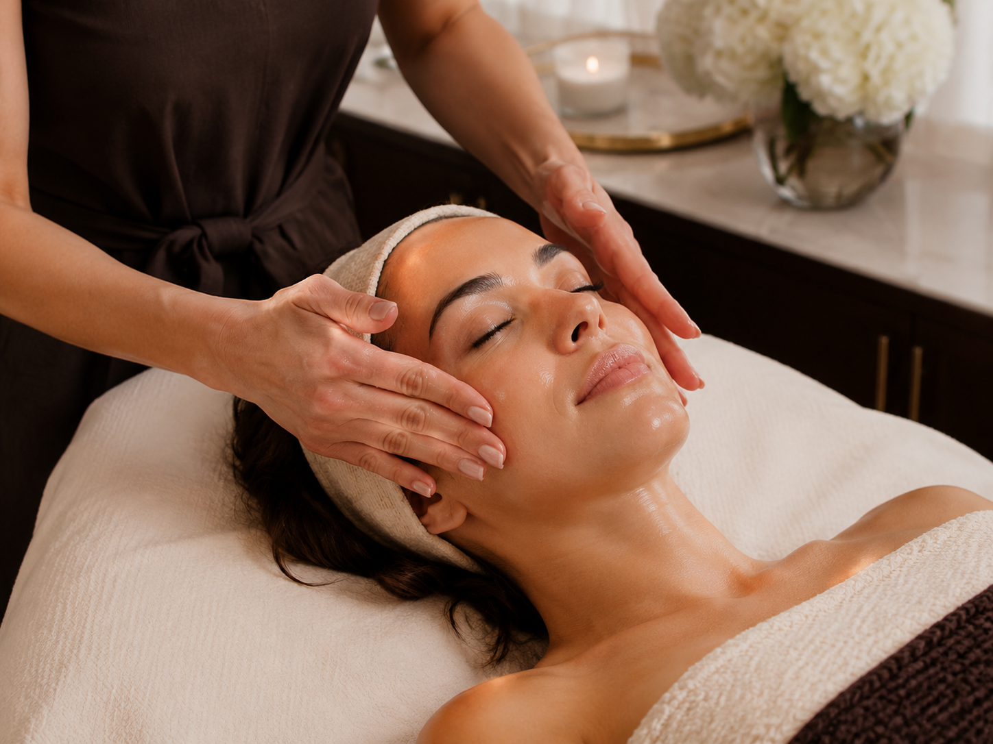 A relaxing customized facial performed in a private home