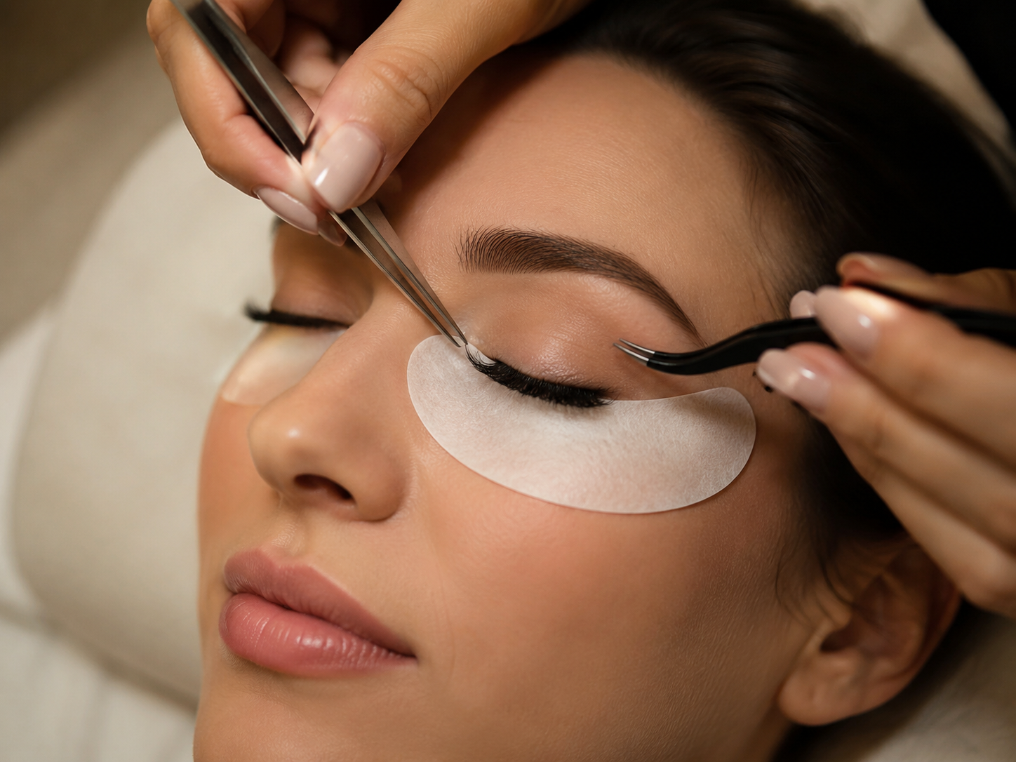 Professional application of classic eyelash extensions